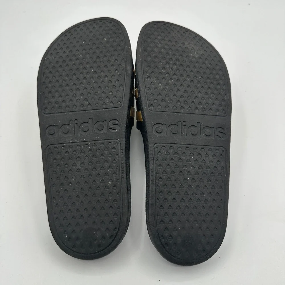 Adidas Adilette Aqua Slides Black Gold Stripes Men's‎ 7 Womens 8 Casual Comfort